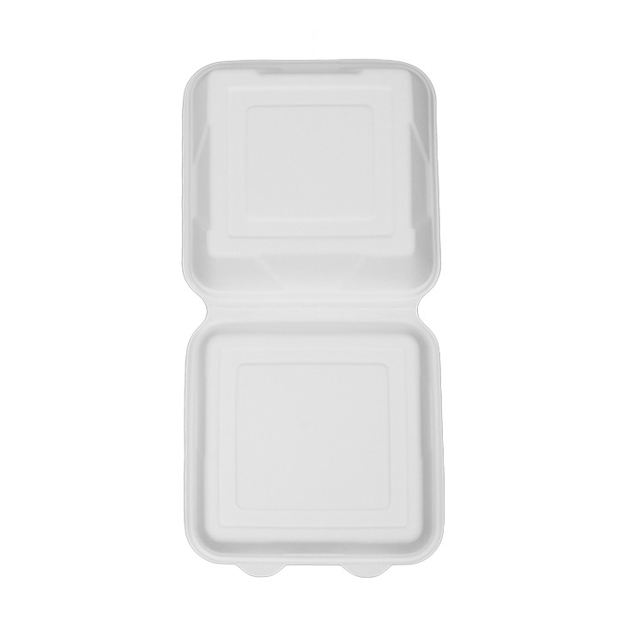 Sugarcane Hinged Container "Menu Box" White 22,5x22,5x7,5cm (50 Units) 