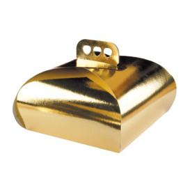 Paper Cake Box with Handle Cake Shape Gold 30,5x30,5x14cm (100 Units)