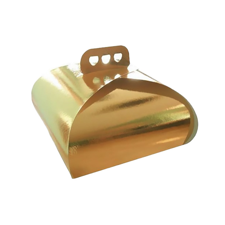 Paper Cake Box with Handle Cake Shape Gold 30,5x30,5x14cm (50 Units) 