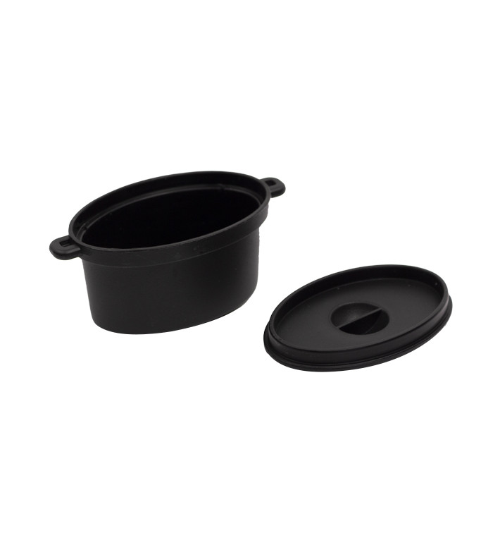 Serving Pot with Lid PP Black 7,5x6,5cm 60ml (200 Units)