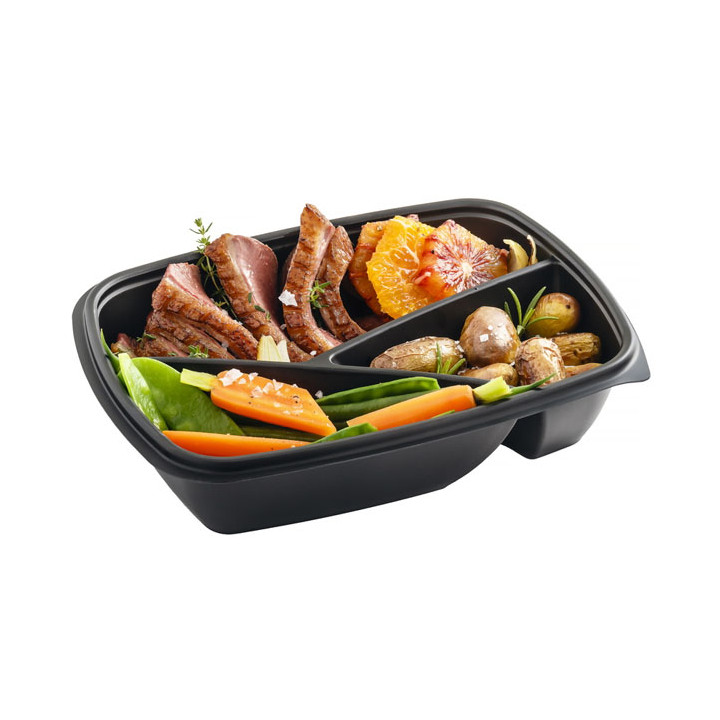 Plastic Deli Container PP 3C Black 900ml 23x17x5cm (300 Units)