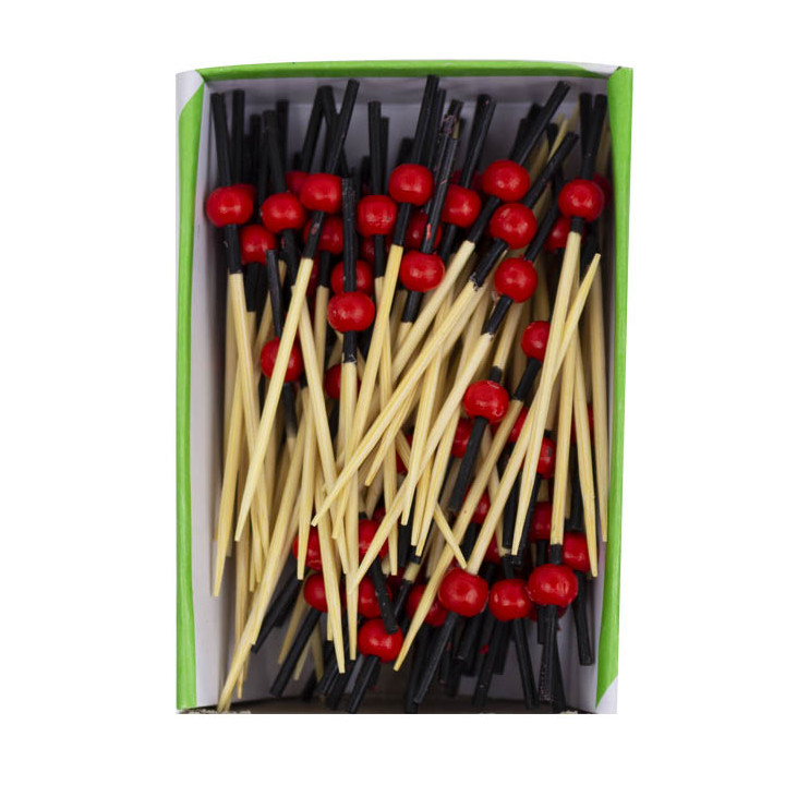 Bamboo Food Skewers Red and Black Design 7cm (1.200 Units)