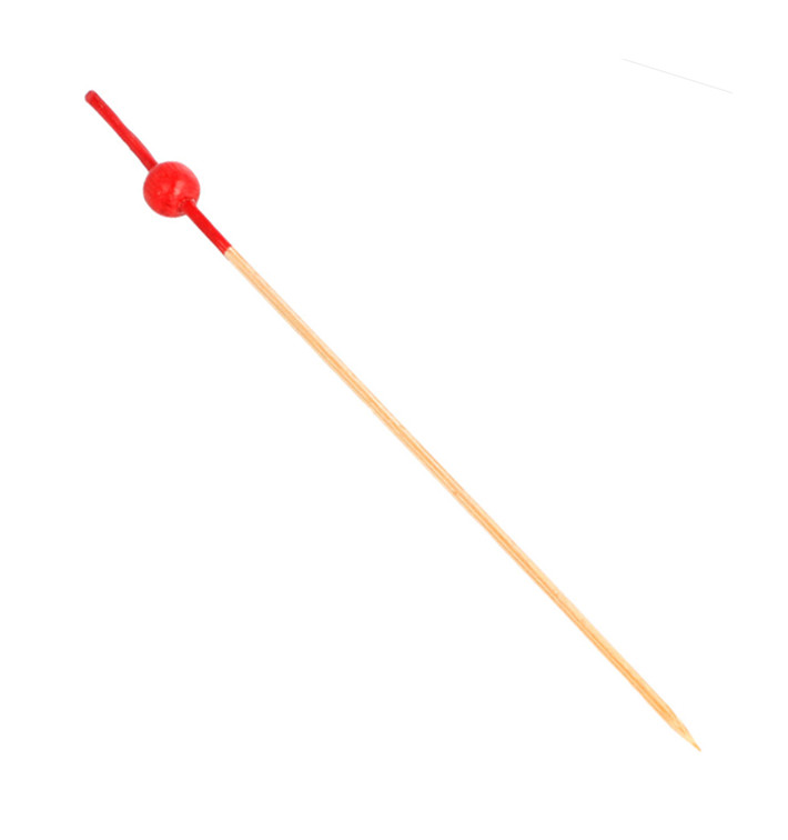 Bamboo Food Pick Red Ball Head Design 12cm (100 Units)  