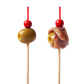 Bamboo Food Pick Red Ball Head Design 12cm (2.000 Units)