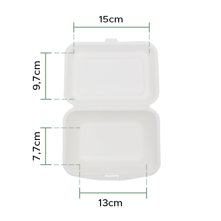 Sugarcane Hinged Container "Menu Box" White 180x125x70mm (600Units)