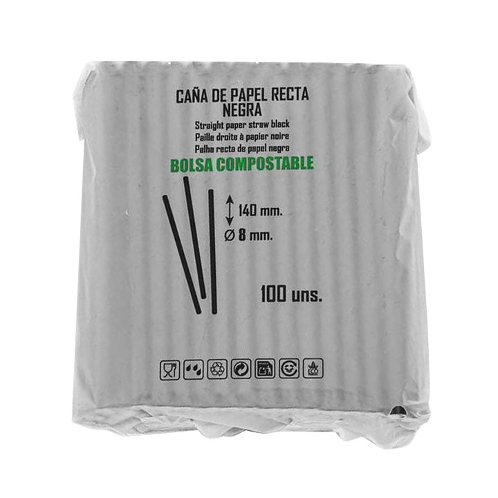 Paper Straw Straight Black Ø0,8cm 14cm (100 Units) 