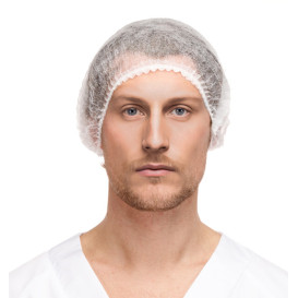 Disposable Bouffant Cap Accordion PP White 2 Gums Ø53cm (100 Units)  