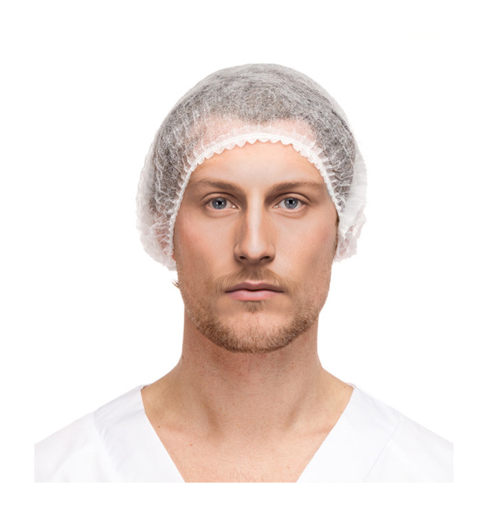 Disposable Bouffant Cap Accordion PP White 2 Gums Ø53cm (100 Units)  