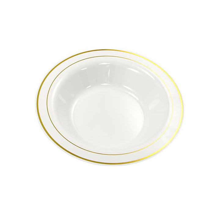 Plastic Plate Extra Rigid Deep with Border Gold 23cm (200 Units)
