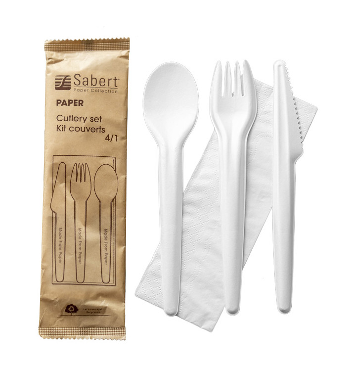 Kraft Cardboard Cutlery Kit Fork, Knife, Spoon and Napkin (300 Units)