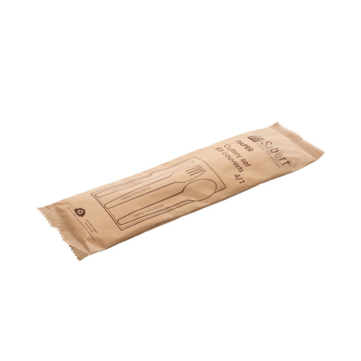 Kraft Cardboard Cutlery Kit Fork, Knife, Spoon and Napkin (300 Units)