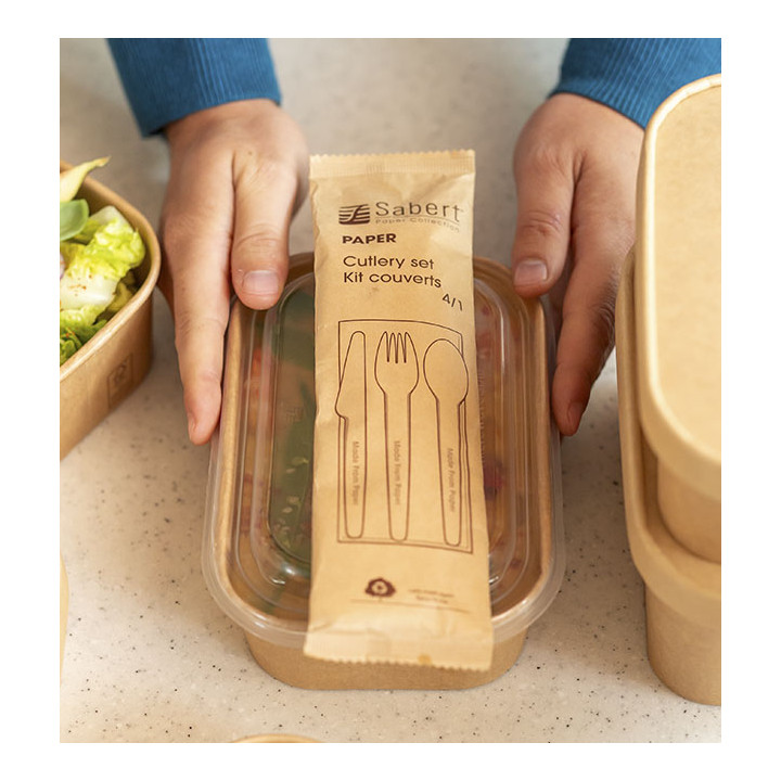 Kraft Cardboard Cutlery Kit Fork, Knife, Spoon and Napkin (300 Units)