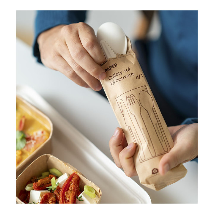 Kraft Cardboard Cutlery Kit Fork, Knife, Spoon and Napkin (300 Units)