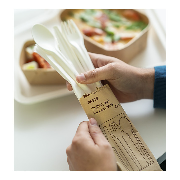 Kraft Cardboard Cutlery Kit Fork, Knife, Spoon and Napkin (300 Units)
