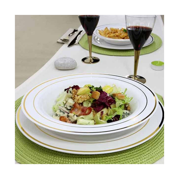 Plastic Plate Extra Rigid Deep with Border Gold 23cm (20 Units) 