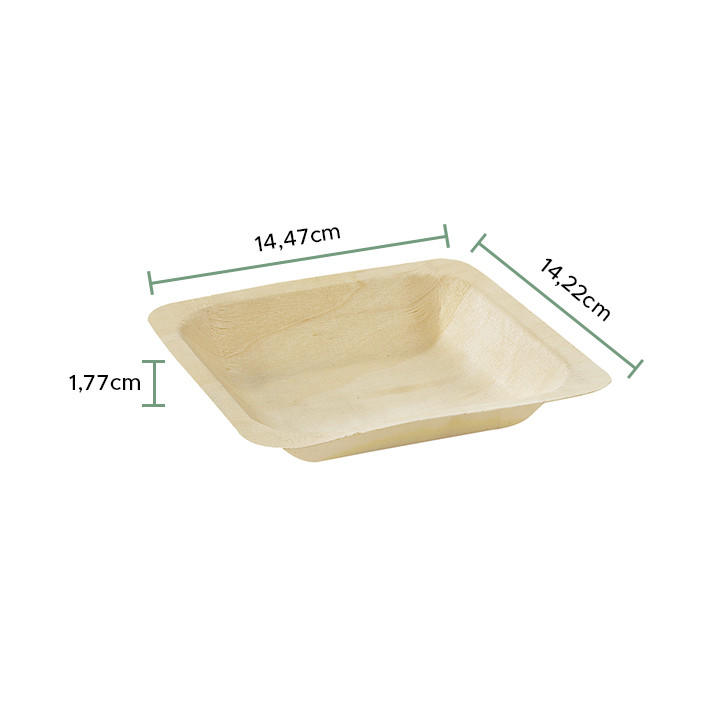 Wooden Plate Square Shape 14,1x14,1x2,5cm (25 Units) 