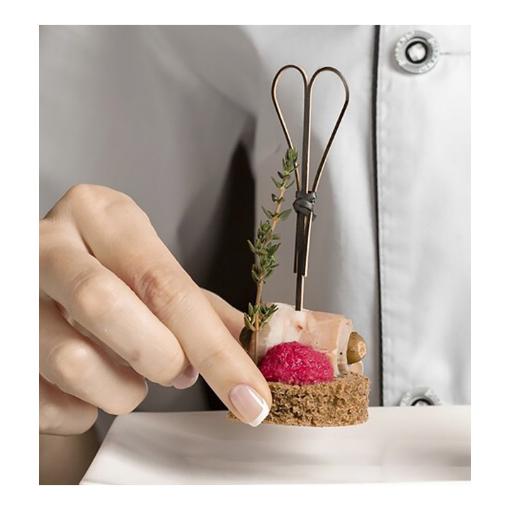 Bamboo Food Pick "Cuore" Design Black 9cm (200 Units)  