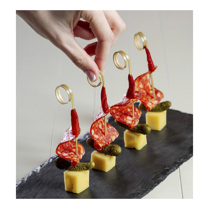 Bamboo Food Pick with Ripple Handle Design 9cm (100 Units)  