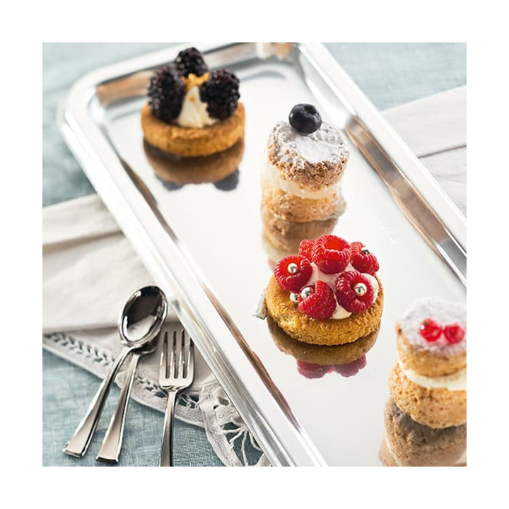 Plastic Platter Rectangular Shape Silver 35X16 cm (5 Units) 