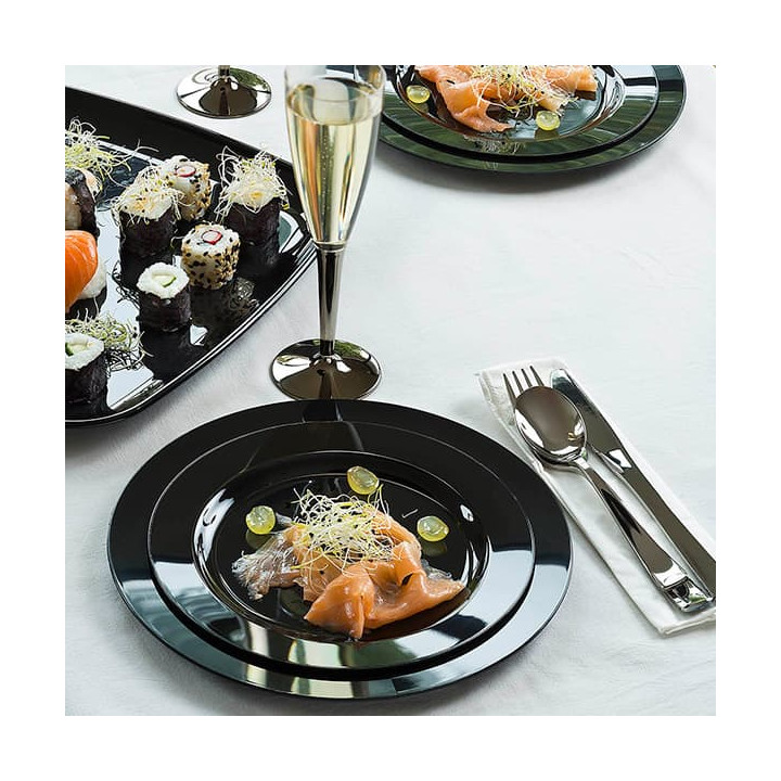 Plastic Plate Extra Rigid Black 19cm (20 Units) 