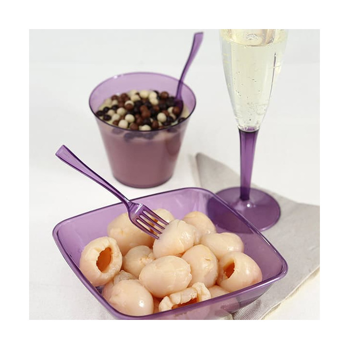 Plastic Bowl PS Crystal Hard Eggplant 480ml 14x14cm (4 Units) 