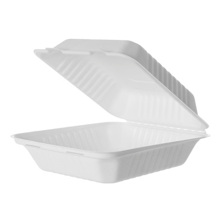Sugarcane Hinged Container + PLA White 20x20x7,5cm (50 Units)