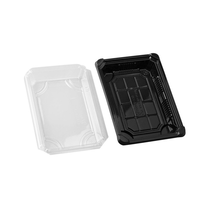 Sushi Tray and Lid PLA Black 13,0x18 cm (600 Units)