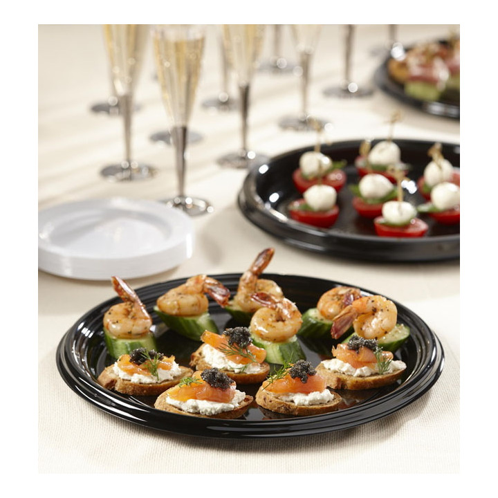 Plastic Tray Round Shape Black 30 cm (50 Uds)