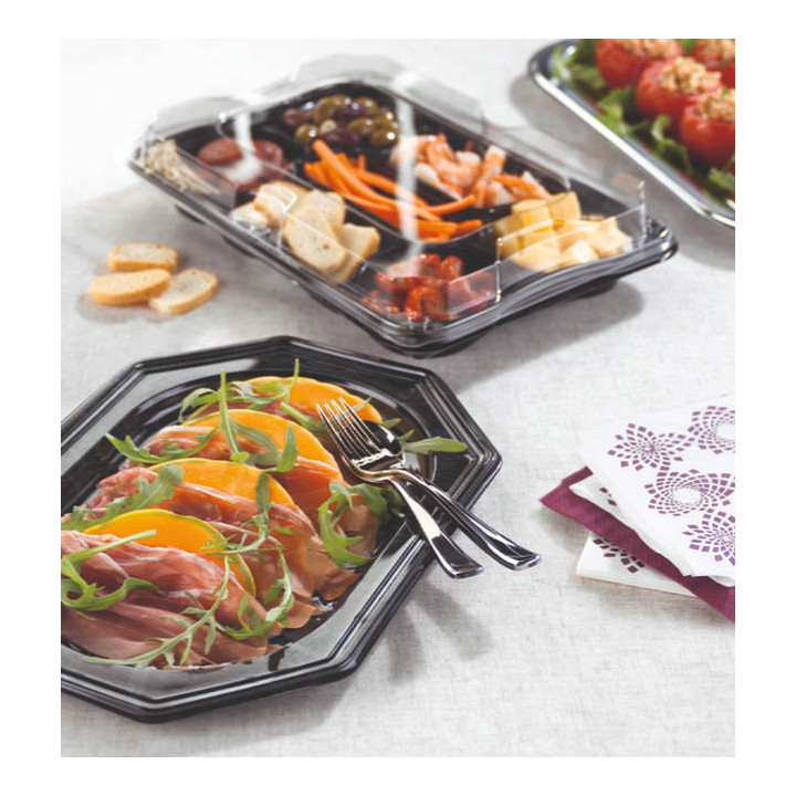 Plastic Platter Octogonal Shape Marble 46x30 cm (5 Units) 