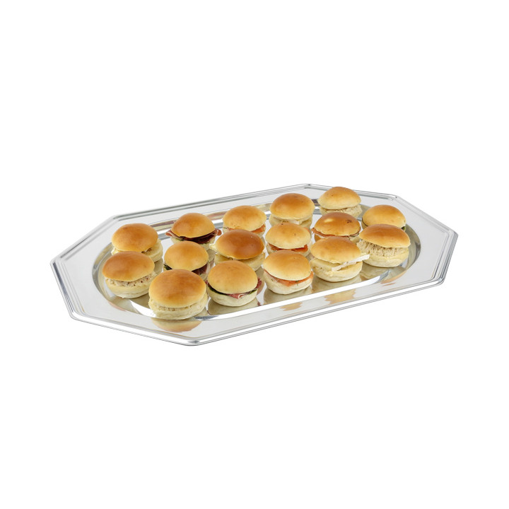 Plastic Platter Octogonal Shape Silver 46x30 cm (50 Units)