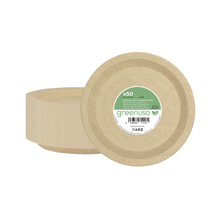 Paper Plate Round Greaseproof Shape Kraft Ø22cm 245g/m² (50 Units) 