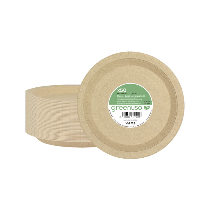 Paper Plate Round Greaseproof Shape Kraft Ø22cm 195g/m² (450 Units)