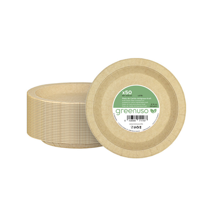 Paper Plate Round Greaseproof Shape Kraft Ø18cm 245g/m² (50 Units) 