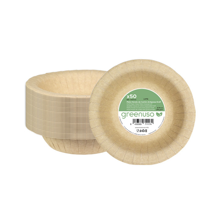 Paper Deep Plate Greaseproof Shape Kraft Ø19cm 245g/m² (50 Units) 