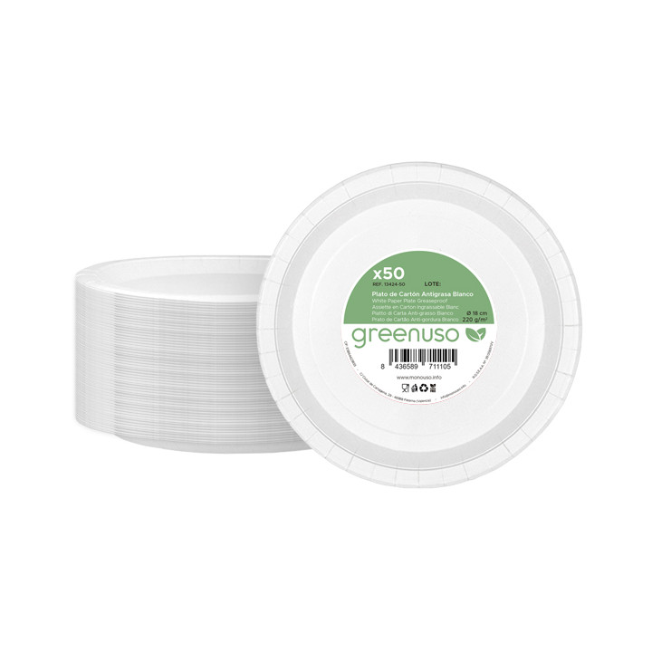 Paper Plate Round Greaseproof Shape White  Ø18cm 220g/m² (400 Units) 