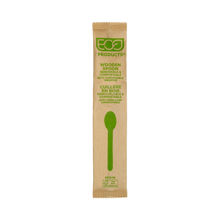 Wrapped Disposable Wooden Spoon 16cm (25 Units) 