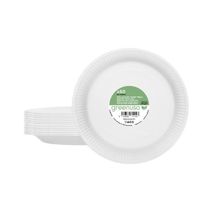 Round Paper Plate “Radial” White Ø23cm 200gr/m² (50 Units)
