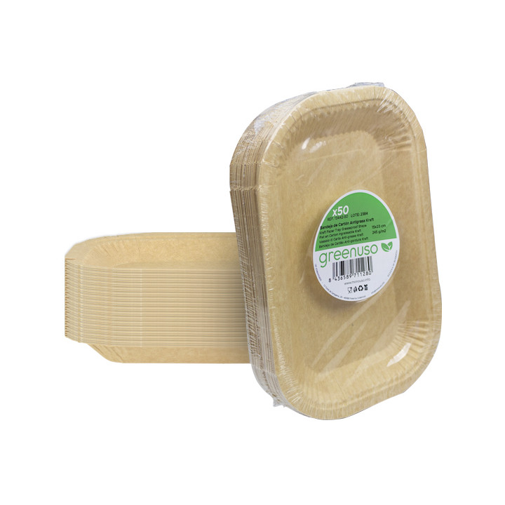 Paper Tray Greaseproof Shape Kraft 15x23cm 245g/m² (50 Units)
