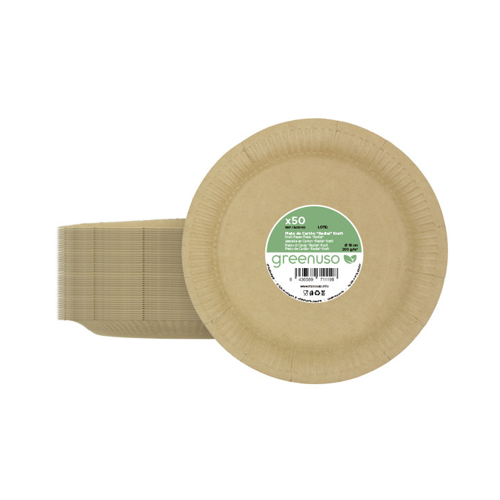 Round Paper Plate “Radial” Kraft Ø18cm 200gr/m² (650 Units)
