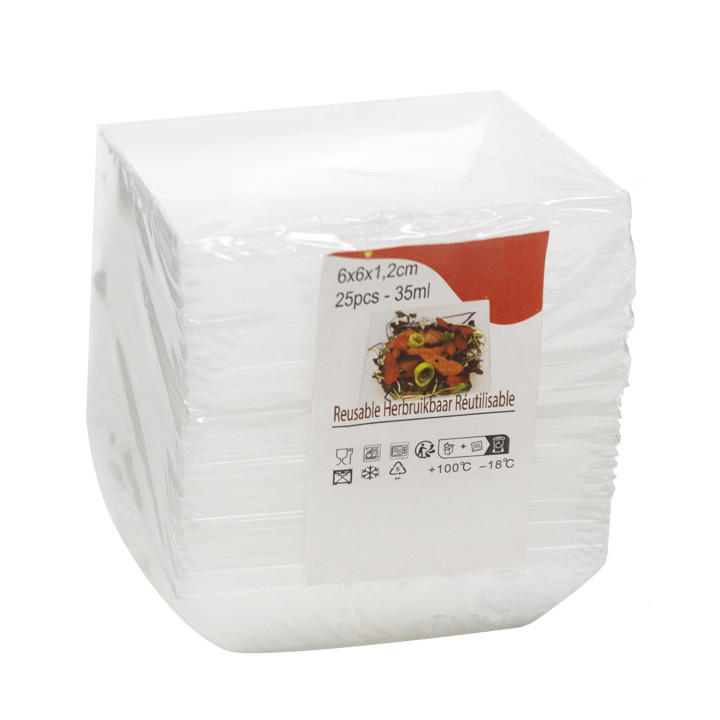 Reusable Square Tasting Tray PP 6x6cm 35ml (25 Units)