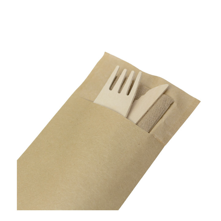 Wooden Cutlery Kit Fork, Knife and Napkin (1.200 Units)