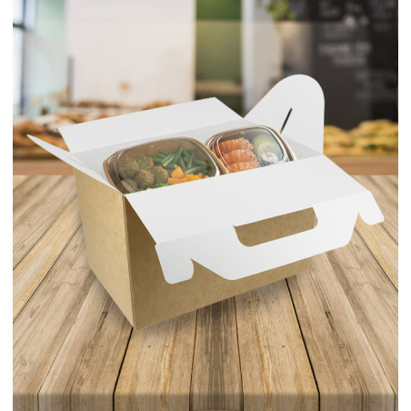 Kraft cardboard box with handle for meals, picnics and takeaway