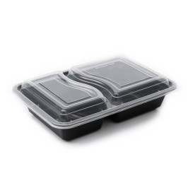 Plastic Food Container in PP Black with 2C with Lid 690ml 22,3x18,1cm (300 Units)
