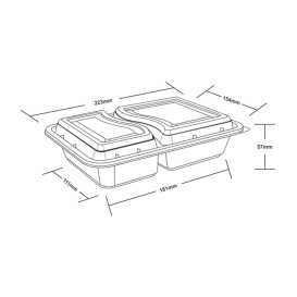 Plastic Food Container in PP Black with 2C with Lid 690ml 22,3x18,1cm (300 Units)