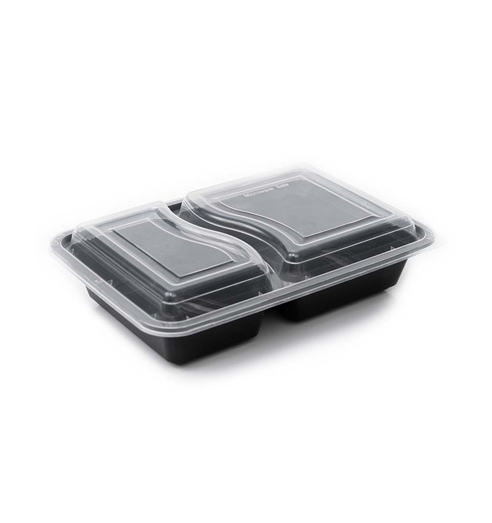 Plastic Food Container in PP Black with 2C with Lid 690ml 22,3x18,1cm (50 Units)
