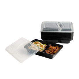 Plastic Food Container in PP Black with 2C with Lid 690ml 22,3x18,1cm (50 Units)