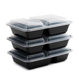 Plastic Food Container in PP Black with 2C with Lid 690ml 22,3x18,1cm (50 Units)