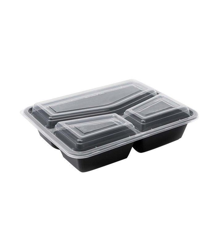 Plastic Food Container in PP Black with 3C with Lid 930ml 23x18,3cm (50 Units)