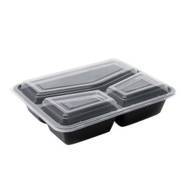 Plastic Food Container in PP Black with 3C with Lid 930ml 23x18,3cm (300 Units)