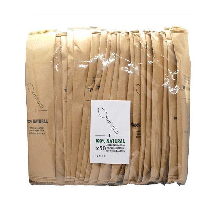 Wrapped Wooden Spoon 16cm (50 Units)